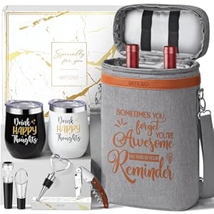 Birthday Gifts for Women Men – Inspirational Gifts For Women, Best Friend, Graduation, Wine Lovers, Mothers Day Gifts For Mom – Insulated Wine Tote Bag Wine Carrier with Tumblers and Wine Accessories