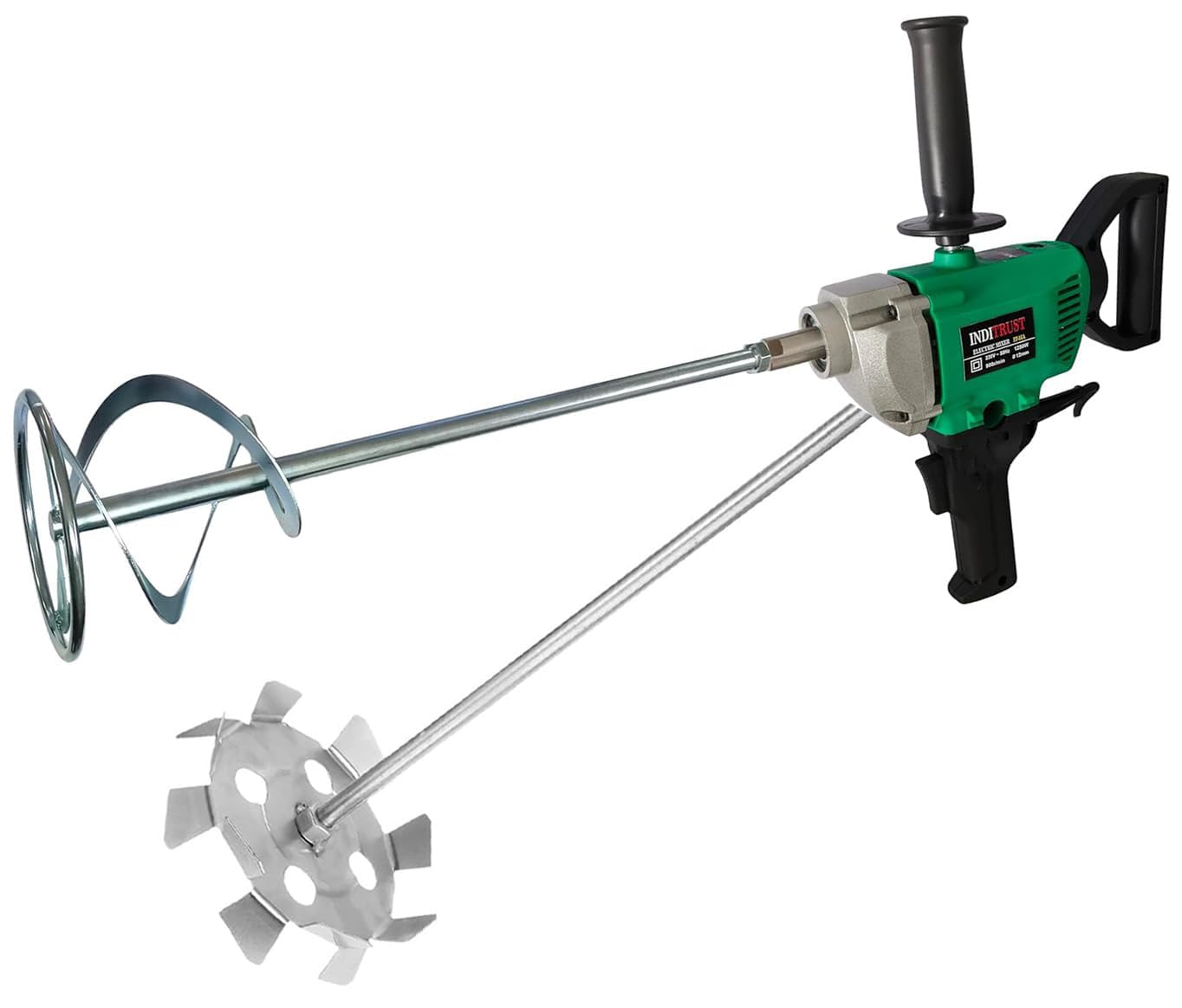 Inditrust Variable speed 1250W 6 MONTHS WARRANTY Paint mixer Electric Multi Purpose Stirring Machine for Mixing Putty/Cement/Paint 100% Copper Winding 900 RPM (With 1 Spiral Rod And1 Fan Type Rod)-image-10