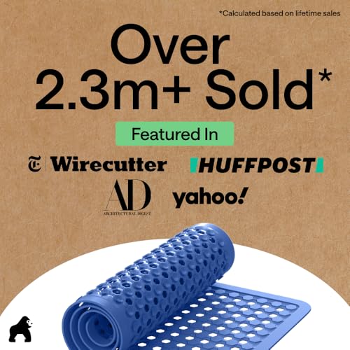 Image of Gorilla Grip Original Patented Bath, Shower Tub Mat, 35x16, Many Colors, Washable, XL Size Bathroom Bathtub Mats, Drain Holes Suction Cups, Royal Blue Opaque