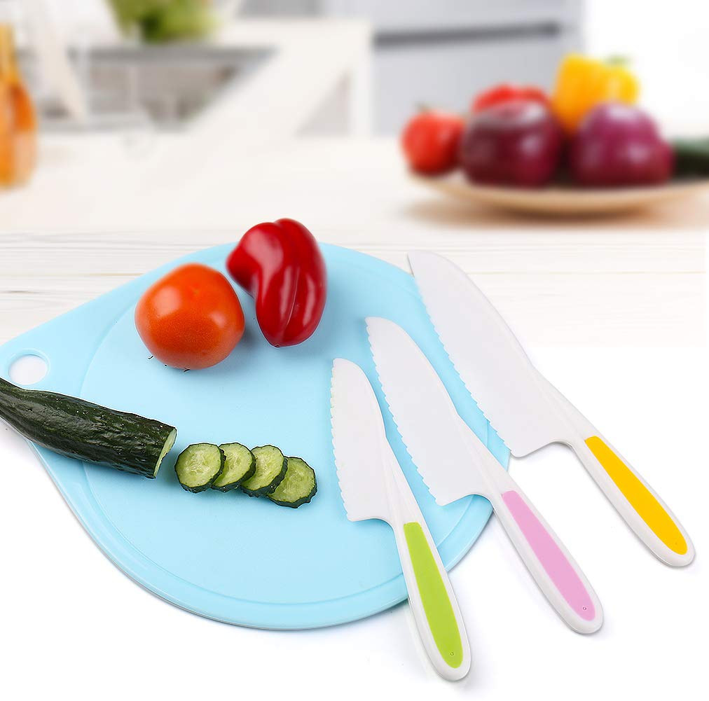 LEEFE 3 Pieces Kids Knife Set with Cutting Board