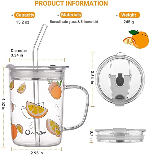 Image of ANKUL Leakproof Random Design Glass Measuring Drinking Mug 350ml with Handle and Clear Lid with Straw for Girls & Boys Multiple Usage (1, Kid Mug)