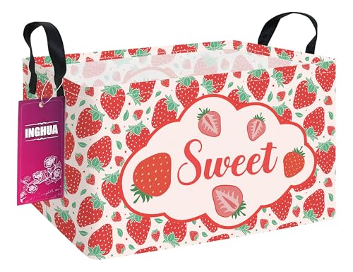 Image of Rectangular Storage Basket Fabric Organizer Bin for Toys,Books,Clothes,Gifts,Pets-Perfect for Home,Office,Nursery,Dorm,Shelf(Rec-strawberry)