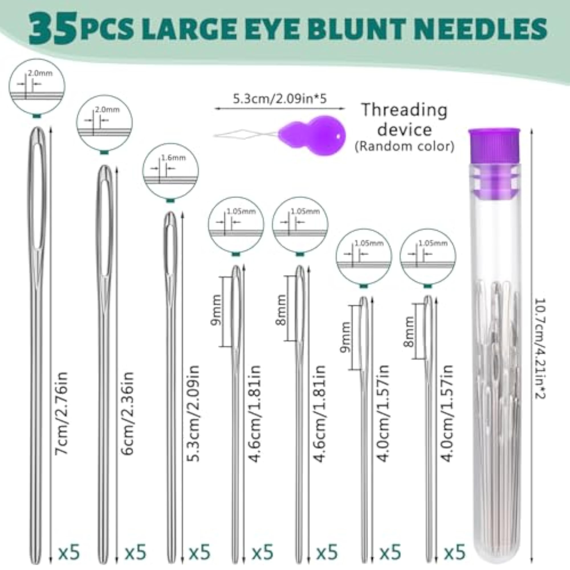 65 Pcs Large Eye Blunt Needles Set, 12 Sizes Sewing Needles