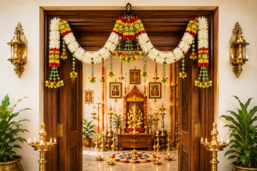 Best Janmashtami Decorations from Amazon India 45 Daedal crafters Crystal Hanging Artificial Flower Toran for Main ...