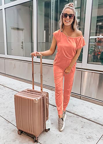 Image of PRETTYGARDEN Jumpsuits for Women Summer Off Shoulder Romper | Short Sleeve Drawstring Waist, Jogger Jumpers with Pockets, One Piece Spring Break Outfits, Vacation Travel Lounge Clothes