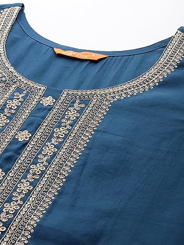 Image of INDO ERA Women's Green Poly Silk Embroidered Straight Kurta & Pant with Dupatta Set (KH9GN7223)