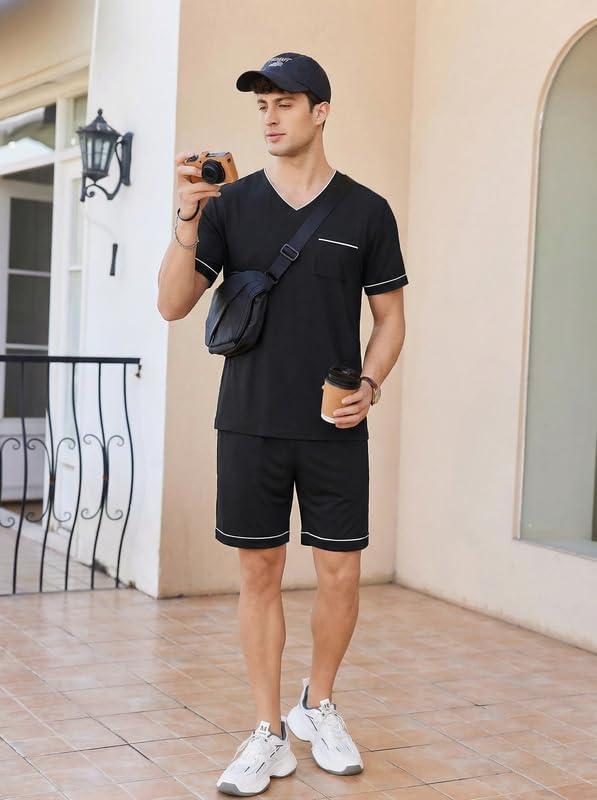 Marvmys Men Pajamas Set Summer Pajamas Short Sleeve Pajama Set Lightweight Pj Set Sleepwear Outfits with Pockets S-2XL - Image 8