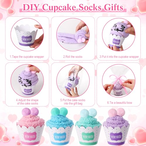 Image of Geyoga 4 Pair Valentine's Day Wine Socks Gifts for Women Wine Lovers Xmas If You Can Read This Cupcake Crew Socks