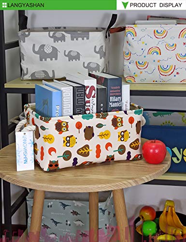 Langyashan Rectangular Storage Bin Collapse Canvas Fabric Cartoon Storage Basket With Handles For Organizing Home Kitchen Boys And Girls Toys Office Closet Shelf Baskets (Owl) #TOP3