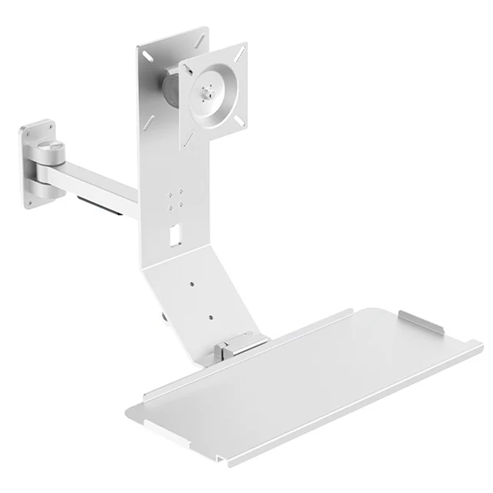 SICWEDIM Monitor And Keyboard Wall Mount, Single Arm Computer Screen Workstation, With 45cm Foldable Keyboard Tray, Mouse Storage, Adjustable Angle, Load 10kg, Silver