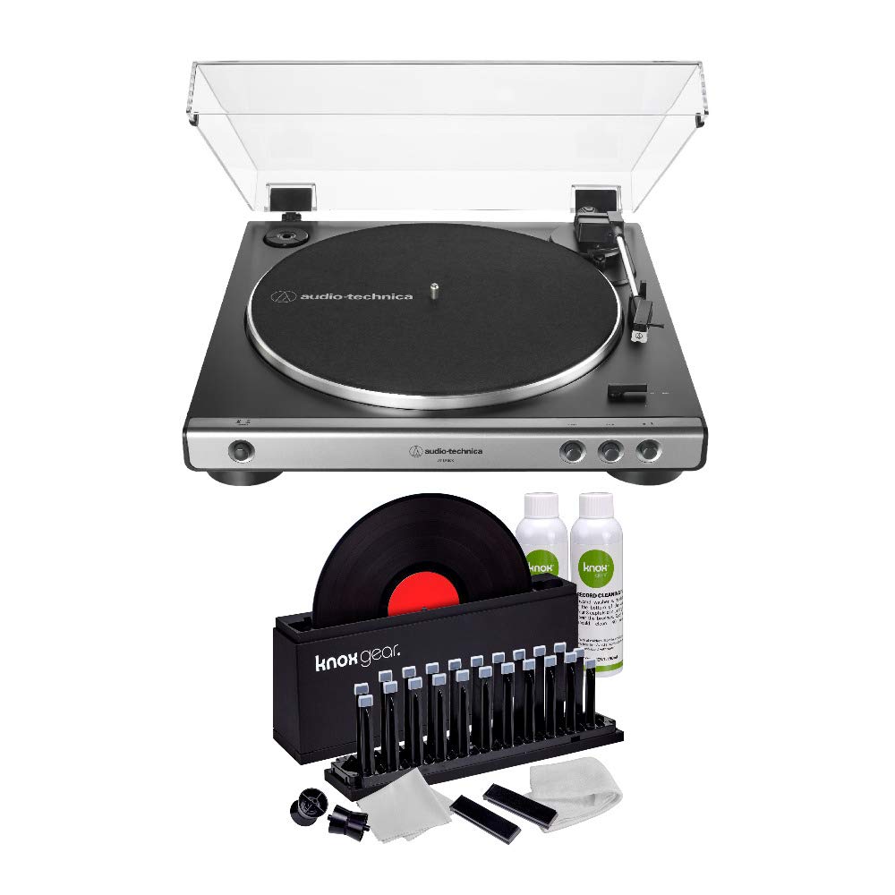 Audio-Technica AT-LP60X Fully Automatic Belt-Drive Stereo Turntable (Gunmetal) Bundle with Vinyl Record Cleaner Kit (2 Items)