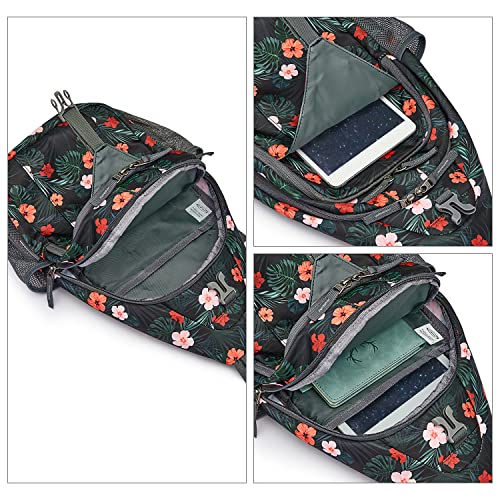 Image of G4Free Sling Bag for Men Women, RFID Blocking Crossbody Bag, Daily, Travel | Durable Polyester Fabric, 10L, Perfect for work, shopping, Outdoor, Hiking, Reversible Shoulder Strap (Black with Flowers)