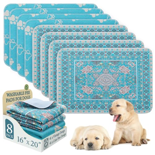 Image of Homimp Washable Pee Pads for Dogs, 8 Pack Reusable Puppy Pads Waterproof, Absorbent and Leakproof Dog Pee Pads, Non Slip Puppy Training Pads, Pet Mat for Floor, Crate, Couch, Whelping,Blue, 16 inchx20 inch