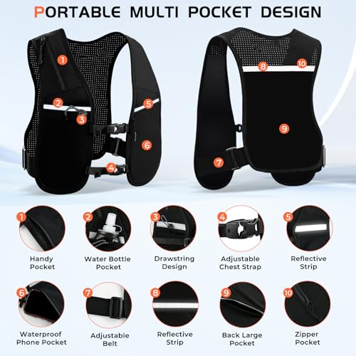 Eclove Running Vest for Women and Men, Lightweight Adjustable Reflective Hydration Pack with 500ml Soft Flask & 5 Pockets, Bounce Hand Free Comfort for Marathon Trail Cycling Hiking Jogging Walking - image 5