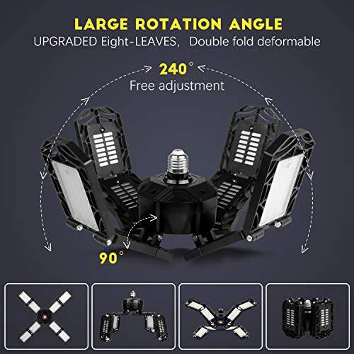 Image of 4 Pack LED Garage Light, Super Bright Screw in E26 /E27 Ceiling Shop Work Lamp, 200W 20000 Lumen Deformable Basement Bulb Fixture with 8 Adjustable Panels