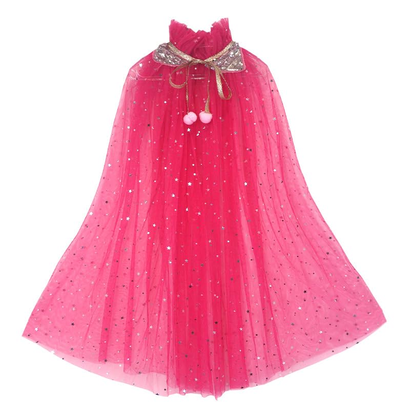 Image of Princess Cape for Girls - Colorful Sequin Cloak with Crown and Wand for Birthday, Halloween, Fancy Dress & Carnival