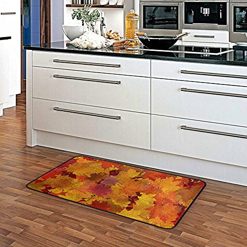 Happy Thanksgiving Day Kitchen Rug Runner Maple Autumn Leaves Rug Kitchen Floor Mats Modern Polyester Non Slip Area Rug For Living Room Bath Doormat Home Decor 39X20In #TOP2