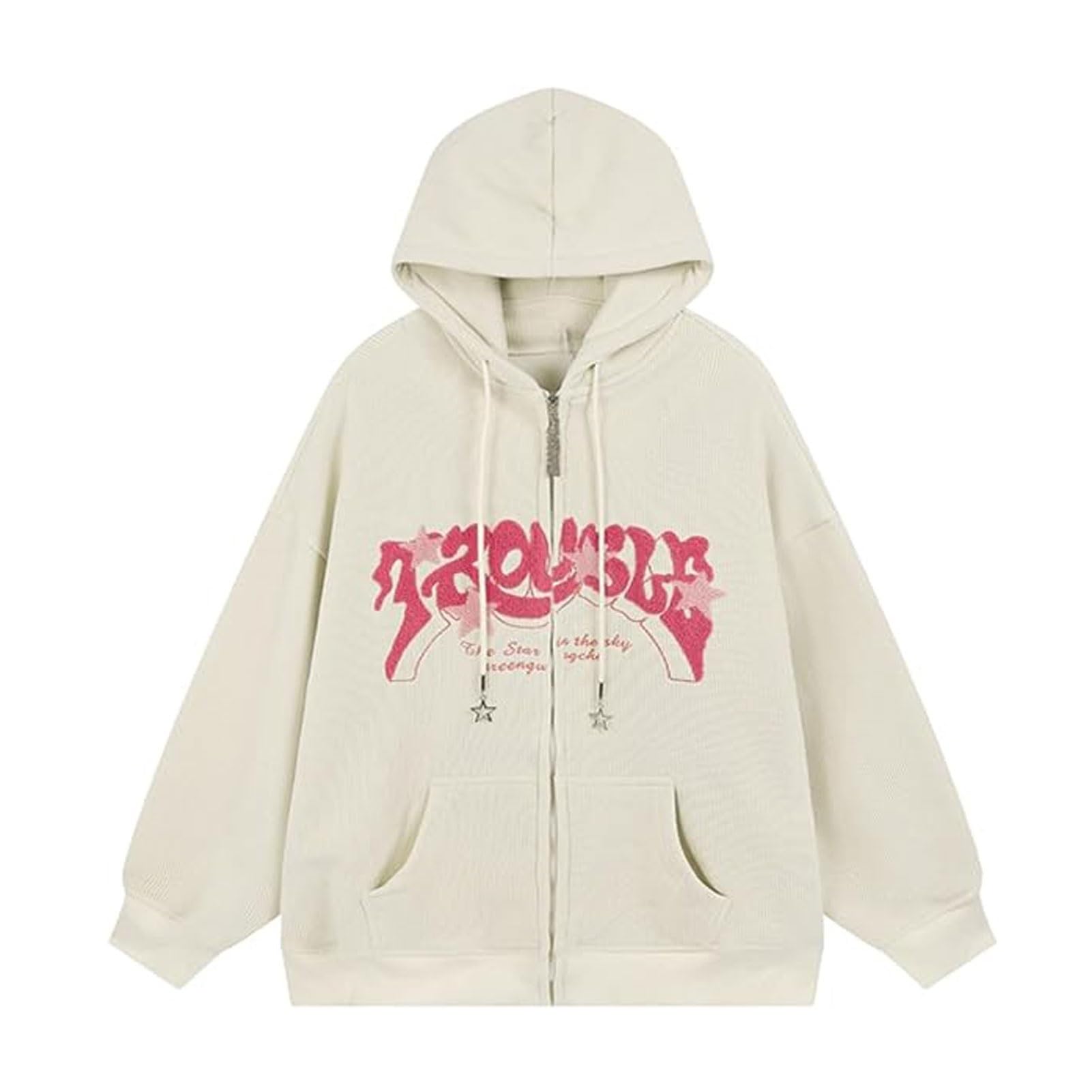 ZxrFxr Expressive Fashion Y2K Zip Up Star Hoodie Jackets Featuring Grunge Gothic Graphic Sweatshirt, Acubi Emo Hooded Pullover Tops for Harajuku Enthusiasts