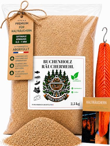 Premium Räuchermehl Buche 2 5 kg 100% natürlichFeine Buchenspäne (0 5 mm-1 mm) für Kalträuchern & Heißräuchern Perfekt für Kaltrauchgenerator Fleisch & FischIdeal für RäucherofenGratis E-Book