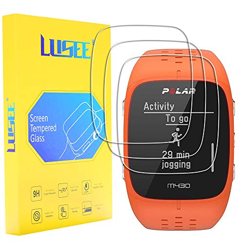 Lusee 3 Piezas Protector de Pantalla para Polar M400 / Polar M430 Cristal Vidrio Templado [Dureza 9H] [Alta Definición] Resistente a los arañazos/Anti-Huellas 2.5D Borde Curvo Protector de Pantalla