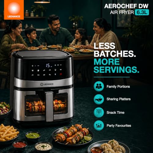 Image of Ledvance Air Fryer | 6.3LCapacity & 1600W | 10 in 1 Functions | Digital & Touch Control Panel | 360Rapid Air Circulation | 85% Less Oil Usage | Glass View | 9 Pre Heat Settings | 2 Year Warranty