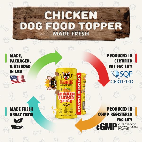 Image of Flavor God Dog Food Topper for Picky Eaters, Chicken Flavor - Low-Calorie Dog Food Toppers for Dry Food - Large, Medium, & Small Dogs Appetite Stimulant - Dog Meal Sprinkle Topper (3.3 Oz)