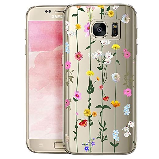 Carcasa para Móvil Compatible con Samsung Galaxy S7 Edge Funda Transparente con Dibujos Silicona Suave Bumper Teléfono Caso con Motivo Flor Liana