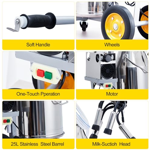 Cow Milking Machine Portable, 55KPA 15000 RPM Milking Equipment with 25 L/6.6 gal Stainless Steel Bucket, Electric Milker Machine 5-8 Cows Per Hour with Silicone Cups and Tubes for Cows and Goats by GarveeTech - Image 7