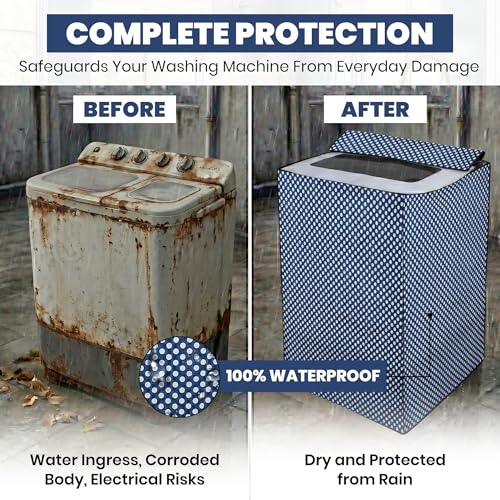 Image of DREAM CARE Waterproof & Dustproof Washing Machine Cover Top Load & Semi Automatic Suitable for 7 kg, 7.2 kg, 7.5 kg (83 x 95 x 51 cms)