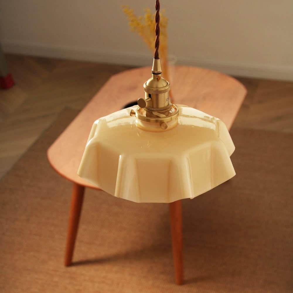 Mid Century Modern Milk Glass Pendant Light – Gold Brass Cylinder, Vintage White Farmhouse Style, E26/E27 Base, For Dining Room, Kitchen Island, Bedroom