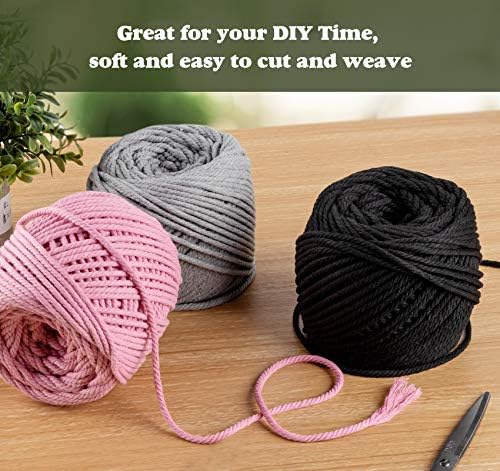 Anstore Macrame Cord 4mm x 100m Natural Macrame Cord Rope 4-Strand Twisted Soft Cotton Rope for Handmade Plant Hanger, Wall Hanging Craft Making, Crafts, Knitting, Decorative Projects (Black)