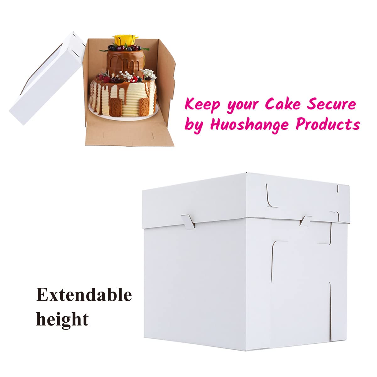 Cajas para tartas de 8 x 8 x 8 pulgadas [15 unidades] de alta calidad y resistentes, caja alta para pasteles de nivel, cajas de panadería blancas con ventana, recipientes desechables para