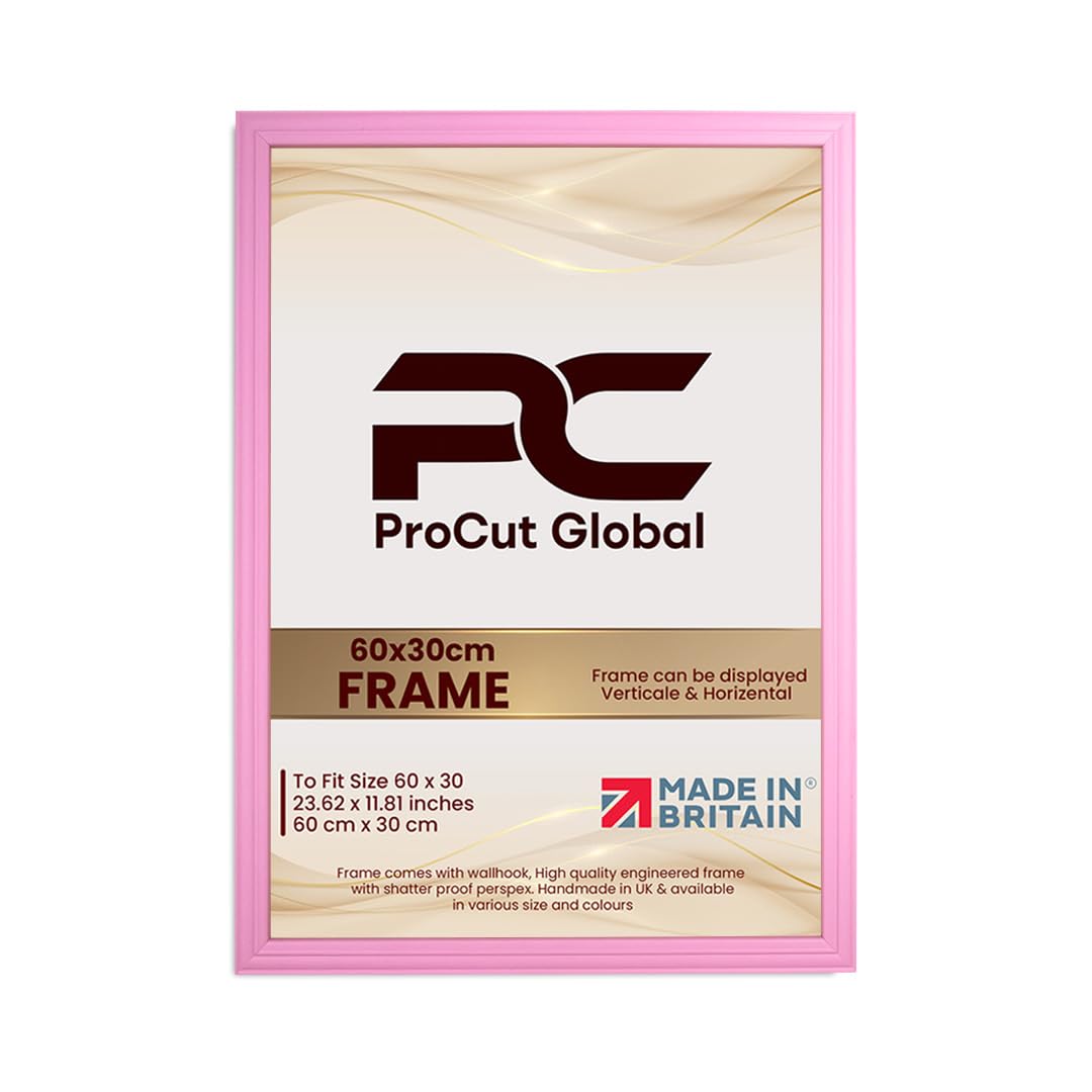 Procut Global 60x30CM Pastel Pink Picture Frames - Classic Wooden Photo Frame with Shatterproof Perspex for Wall or Tabletop - Perfect for Posters, Certificates & Prints - Sizes & Colors Available