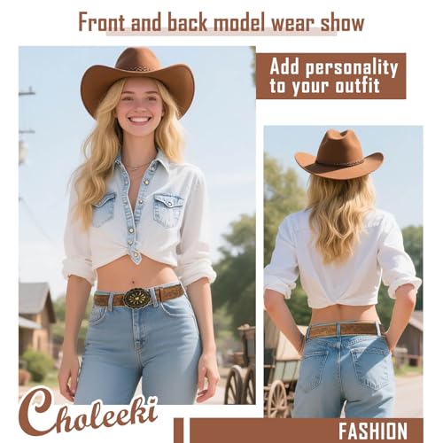 Western Cowgirls Belt for Women Brown Leather Belts for Jeans Pants Dresses Men Country Belt with Vintage Buckle3