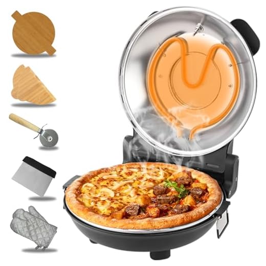 ECUMFFY Pizza Oven Indoor, 12 Inch Retro Pizza Maker, Rapid Heating 800˚F, 1200W Glazed Ceramic Stone Electric Pizza Cooker, Two-button Precise Temperature Control, Viewing Window for Precise Cooking