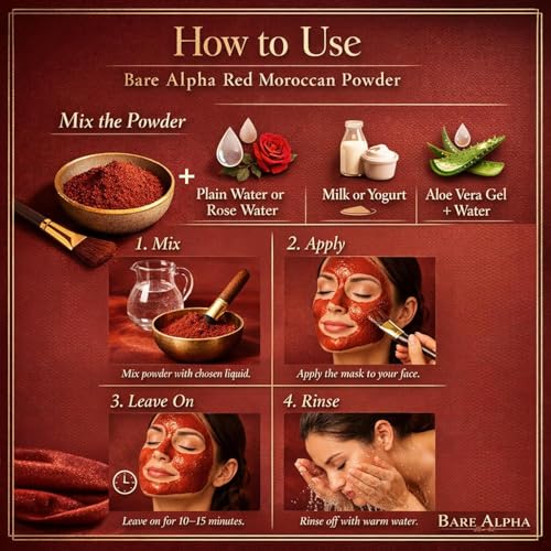 Image of Moroccan Nila Powder For Face - 100% Natural Blue Powder for Skin Brightening, Tan Removal & Detox | Traditional Moroccan Hammam Beauty Treatment For Face & Body Care (Red - 50gm)
