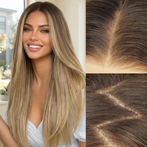 AISI HAIR Synthetic Lace Front Wig 13x4 HD Lace Ombre Blonde Long Straight Glueless Wig Pre-Plucked Hairline 28 Inch Ready to Wear Beginner Friendly Wig