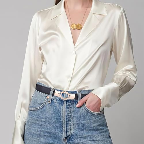 Women Retro Elastic Stretchy Metal Buckle Skinny Waist Belt 1 inch Wide2