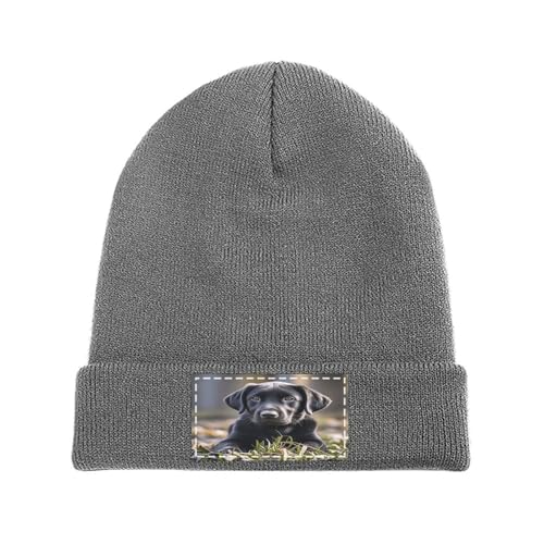 YUXBVKRS Labrador Puppy Beanie Mützen – Weiche Unisex Wintermütze & Manschetten Strickmütze Schädel Kappe für Damen & Herren, Charcoal-Labrador Puppy, Einheitsgröße