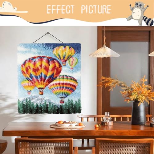 Image of EMISTEM Latch Hook Kits for Adults - DIY Latch Hook Rug Kits, Crochet Kit for Beginners, Rug Making Kits with Printed Canvas, Gift Packaging.(Colorful Hot Air Balloons, 20x15)