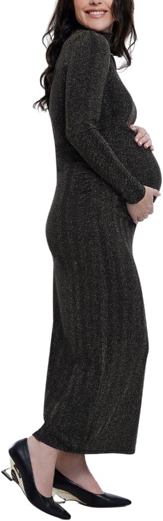 Motherhood Maternity Women's Long Sleeve Mesh Turtleneck Maxi Pregnancy Bodycon Dress