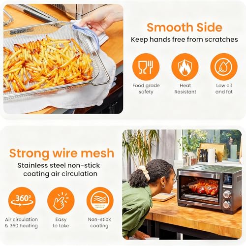 Image of 3PCS Air Fryer Basket for Breville BOV900BSS Smart Oven Pro Convection Oven | Brushed Stainless Steel Mesh Dehydrate Wire Rack Baskets Replacement Accessories for Breville BOV950 Toaster 16.5 inchx11.8 inchx1.8 inch