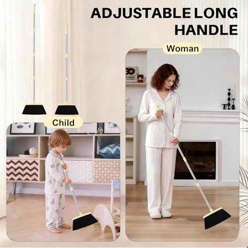 Image of BSKLIN Broom and Dustpan Set for Home, 52 inch Long Handle Broom Set with Dustpan Teeth to Clean Hair Sweeping Indoor and Outdoor (Yellow)