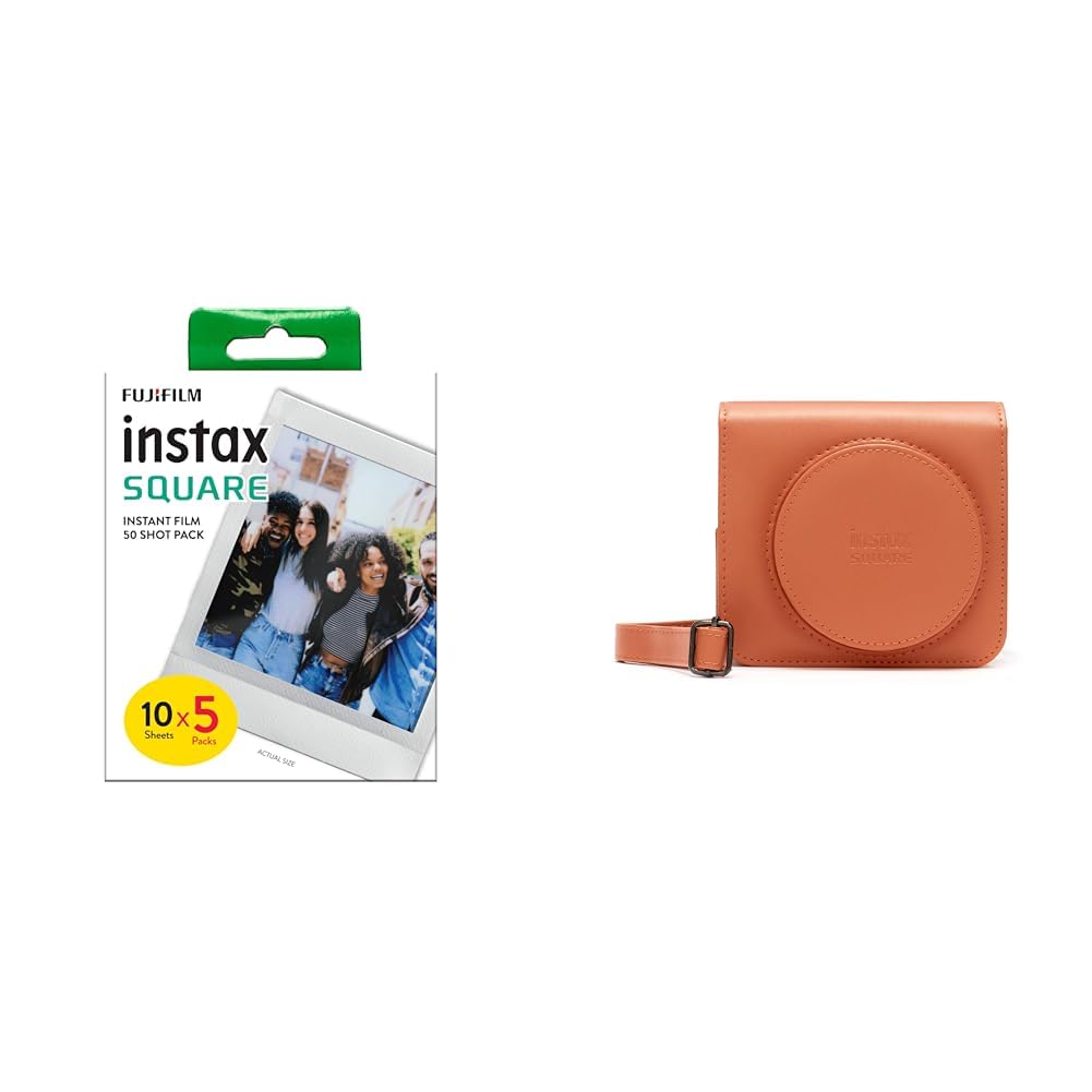Fujifilm instax Square Marco Blanco, película instantánea, 5 x 10 Fotos & SQ1 - Funda para cámara de Fotos, Color Naranja