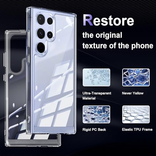 Image of Case for Samsung Galaxy S24 Ultra 5G, Military Grade Drop Protection Phone Case, Yellowing Resistant, Anti-Scratch Hard PC Back, Shockproof Hard Ultra-Thin Protective Cover, Clear