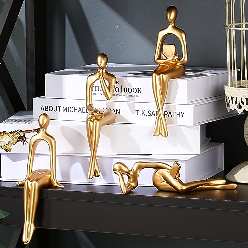 Set de 4 estatuas decorativas doradas para estantería miniatura 3