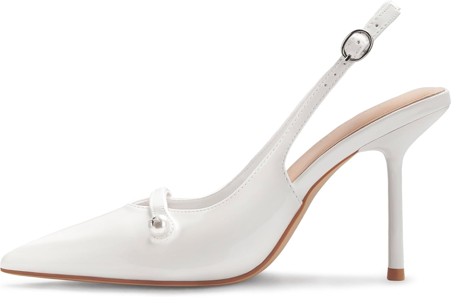 Women's Slingback Heels Closed Toe Pointed Stiletto High Heel Pumps Elegant Dress Shoes for Wedding Party Bride with Pearl