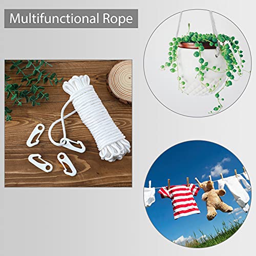 Flag Rope 50 Feet Flag Pole Halyard Rope And Clips Kit 4 Pieces Nylon Flag Pole Hook Clips Snap Hooks, Flag Pole Halyard Rope For Flagpoles Up To 25 Feet, Tie Pull Swing Climb And Knot (15M, White) #TOP6
