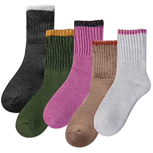 IIG 5 Pairs Womens Cute Fashion Knit Wool Socks Thick Warm Winter Crew Socks Gifts for Women (Super thick 01-5 pairs)