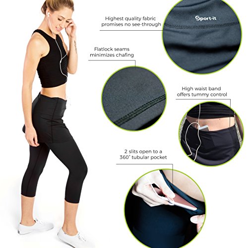 Sport-it Womens Capri Skirt, Active Skapri with Pockets, Running Skirted Leggings, Athletic Skort (XX-Large) Black - Thumbnail 6